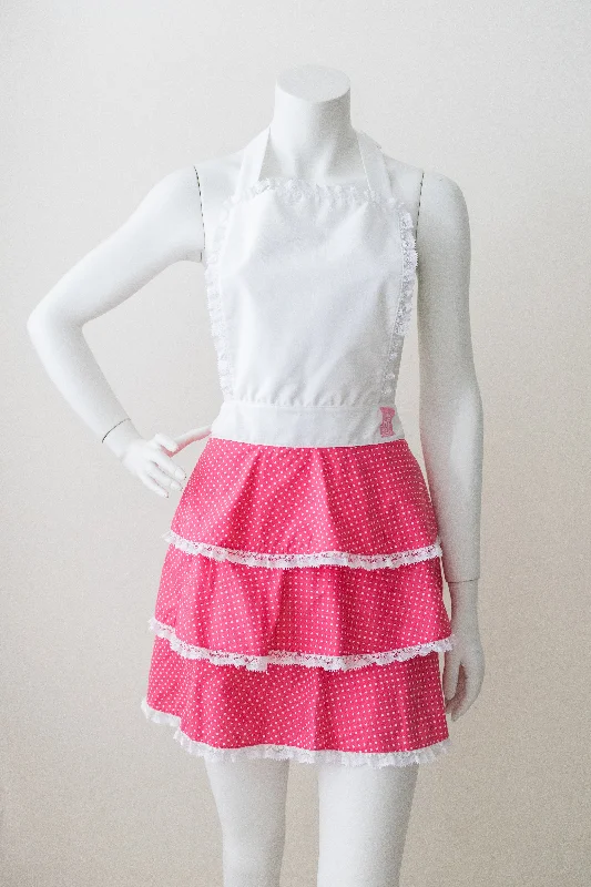 Charming Ruffled Apron with pink polka dots