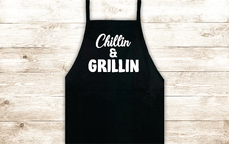 Chillin and Grillin Apron Heat Press Vinyl Bbq Barbeque Cook Grill Chef Bake Food Funny Gift