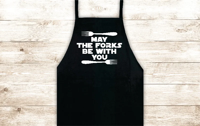 May the Forks Be With You Apron Heat Press Vinyl Bbq Barbeque Cook Grill Chef Bake Food Kitchen Funny Gift Men Girls Star Wars Yoda Force Jedi Vader