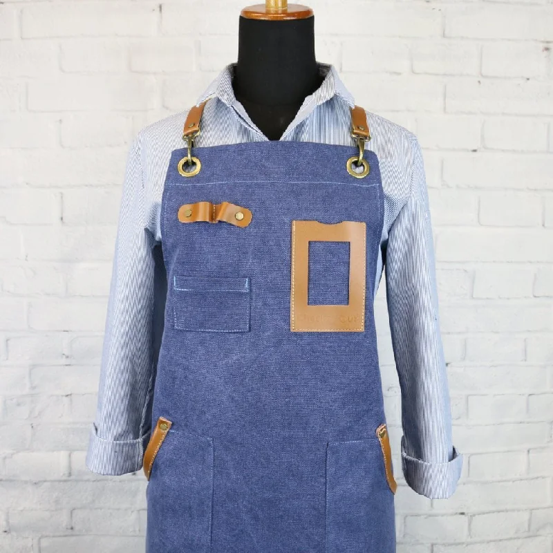 ONTARIO SKY Canvas & Leather Barista Apron Blue | Denim Apron | Chef Apron | U357