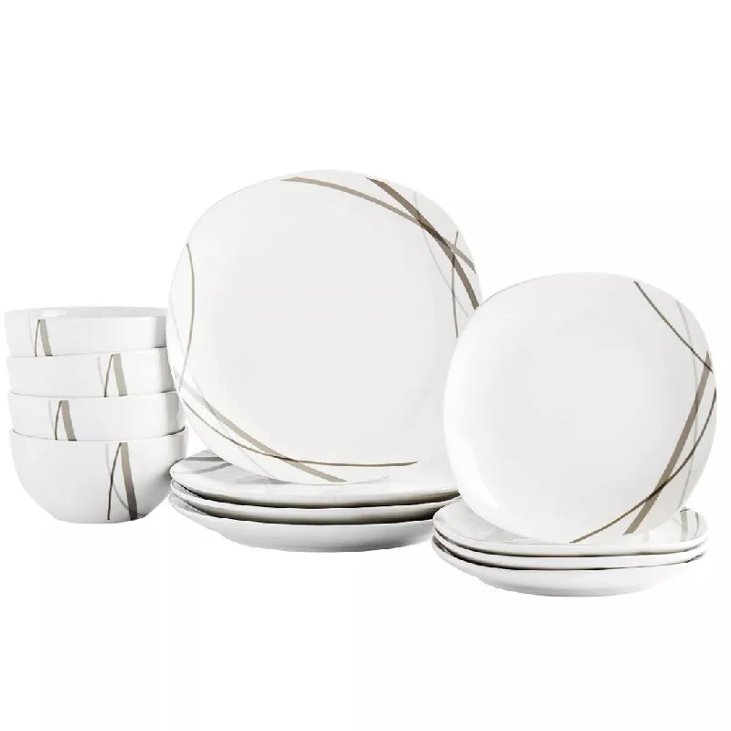 12-Piece Tabletops Unlimited Curves Square Dinnerware Set, Service For 4