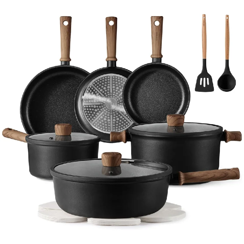 16-Piece Pots And Pans Set Non Stick Kitchen Cookware Sets (Black)