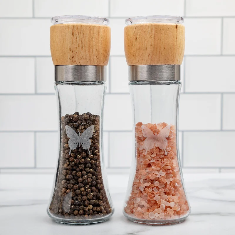 Glass & Wood Salt & Pepper Grinder Set