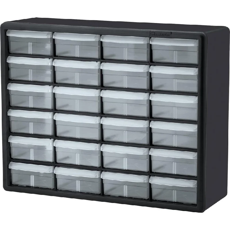 Akro-Mils 24-Drawer Plastic Storage Cabinet - 24 Drawer(s) - 15.8" Height6.4" Depth x 20" Length%Floor - Stackable, Finger Grip, Unbreakable - Black - Plastic, Polymer - 1 Each