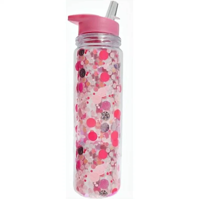 Confetti Water Bottle With Straw In Pink