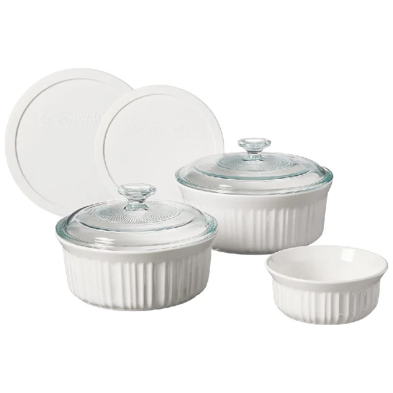 CorningWare French White 7-Pc Ceramic Bakeware Set With Lids