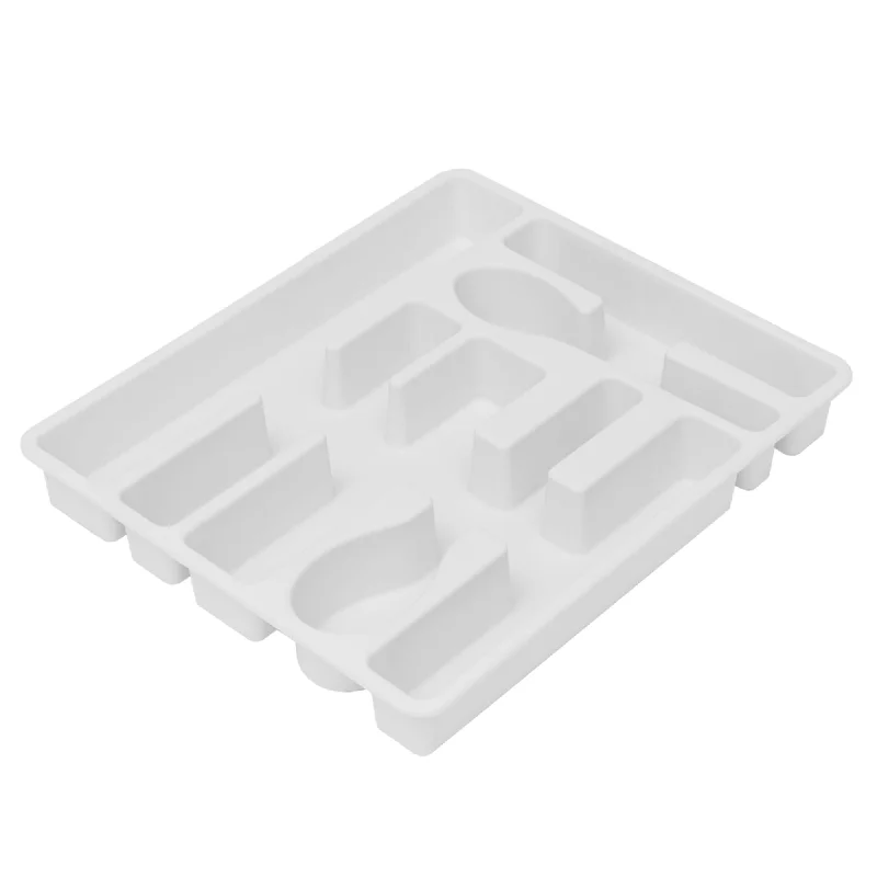 7 Molded Compartments Plastic Cutlery Tray, White