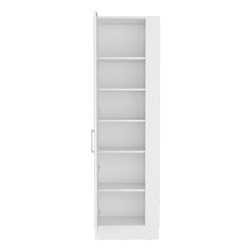 DEPOT E-SHOP Fairfield Utility Storage Cabinet with 6-Tier Shelf and Broom Hangers, White