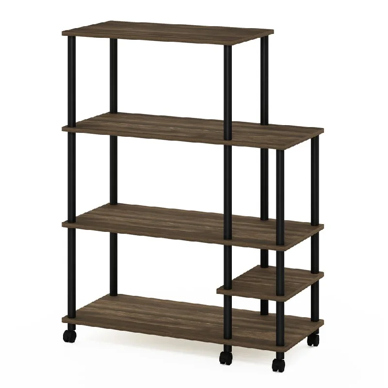 Furinno Turn-N-Tube 4-Tier Toolless Kitchen Wide Storage Shelf Cart, Columbia Walnut/Black