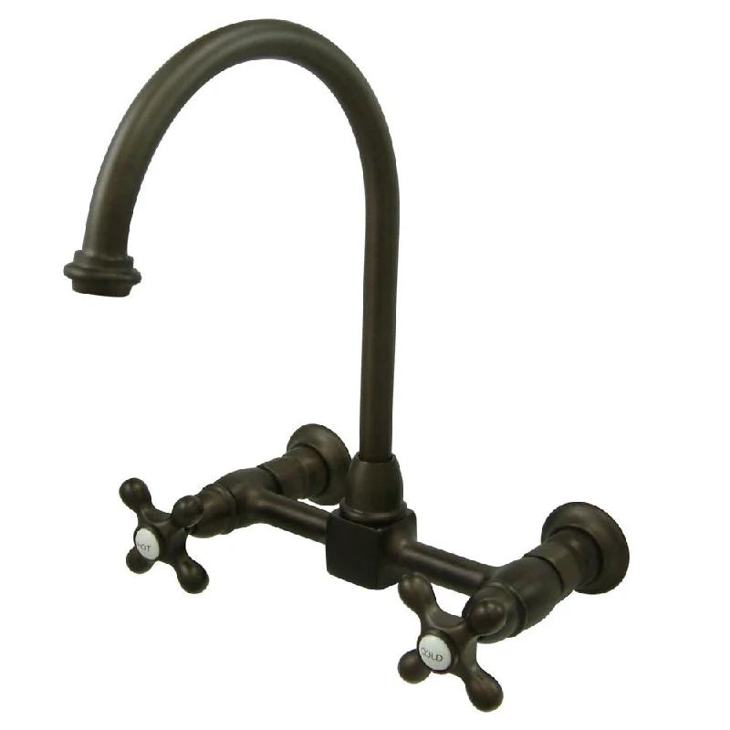 High Arch Cross Handle Oil Rubbed Bronze Wall Mount Kitchen Faucet KS1295AX