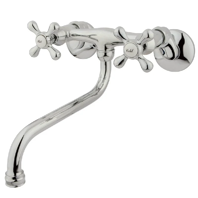 Kingston Brass Metal Cross Handle Chrome Wall Mount Kitchen Faucet KS215C