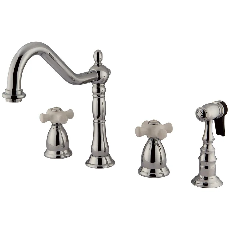 Kingston Chrome Double Handle Widespread Kitchen Faucet w Sprayer KS1791PXBS