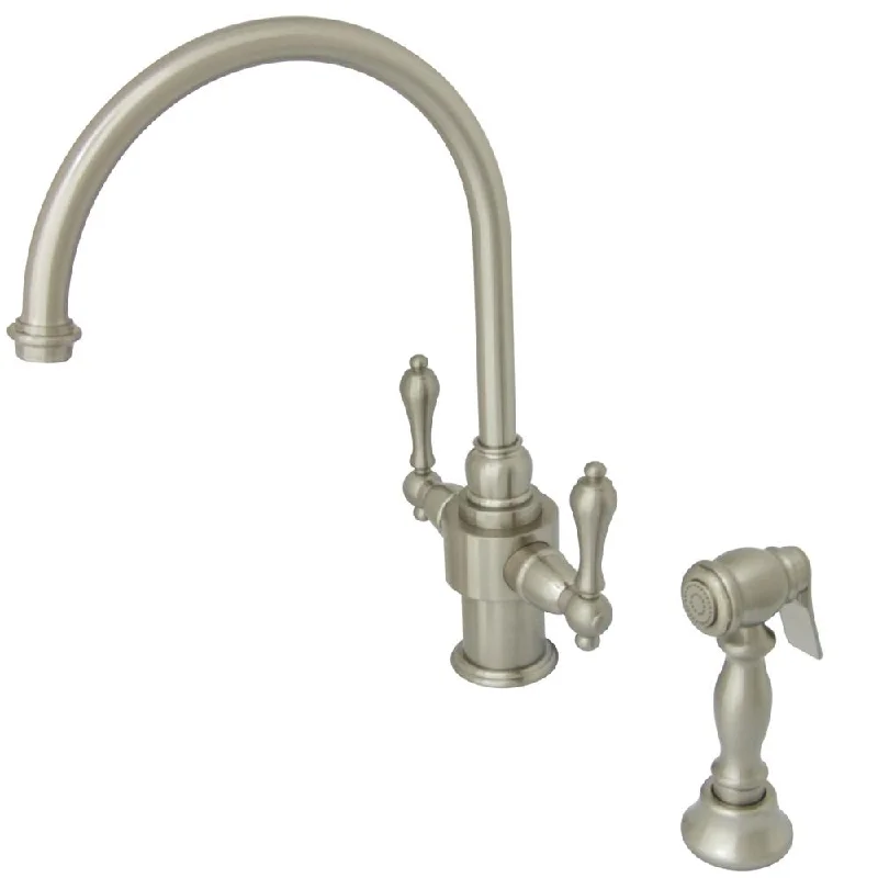 Kingston English Country Satin Nickel Kitchen Faucet w Brass Sprayer KS7718ALBS