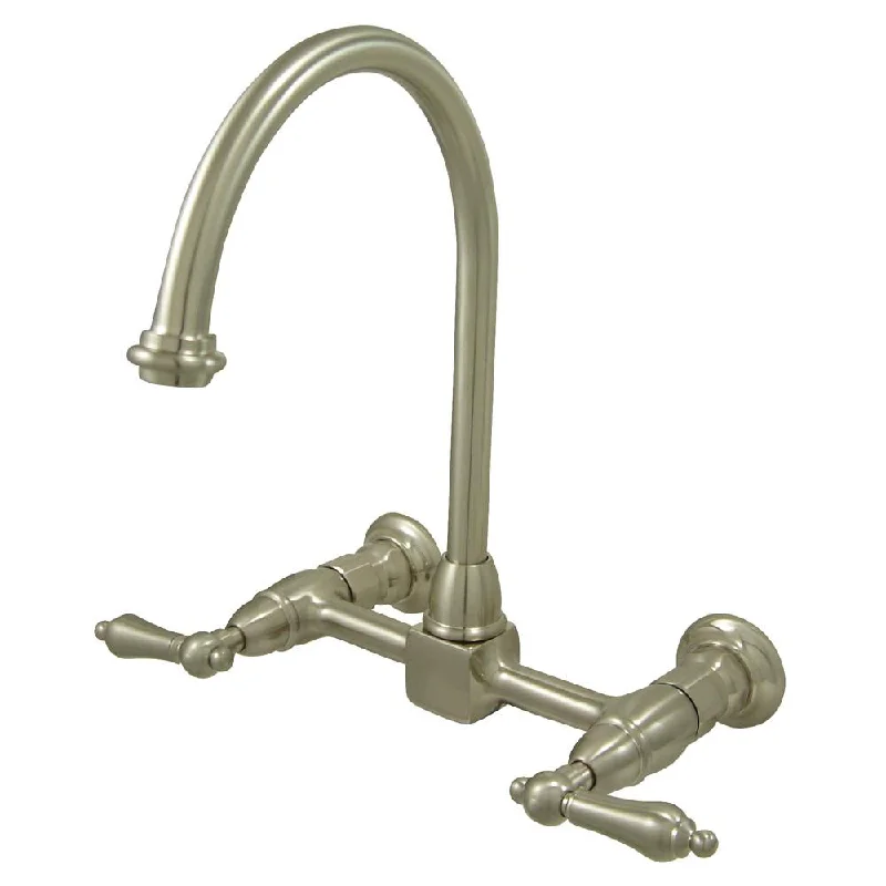 Kingston Hi-Arch Lever Handle Satin Nickel Wall Mount Kitchen Faucet KS1298AL