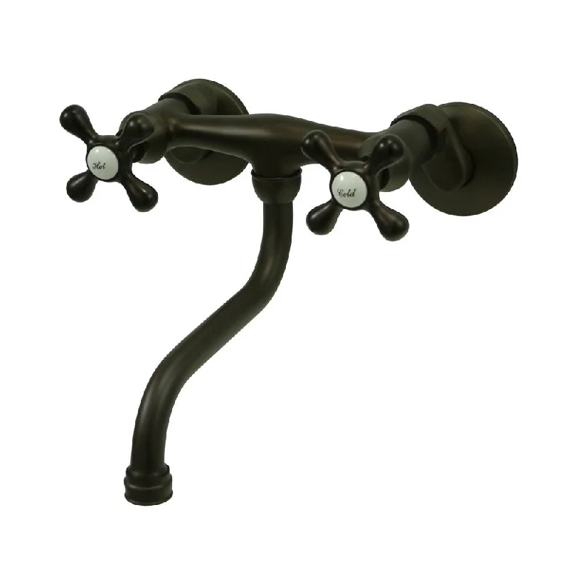 Kingston Metal Cross Handle Oil Rubbed Bronze Wall Mount Kitchen Faucet KS216ORB