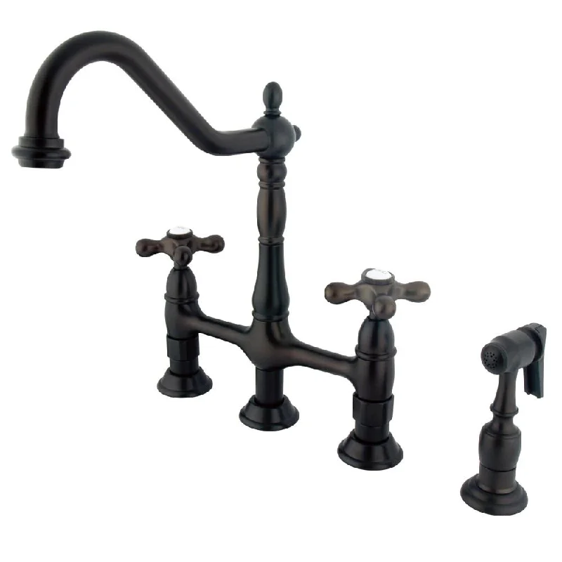 Kingston Oil Rubbed Bronze 8" Centerset Kitchen Faucet w Side Sprayer KS1275AXBS