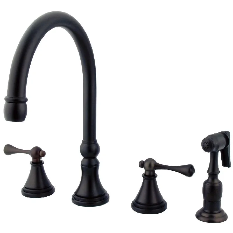 Kingston Oil Rubbed Bronze 8" Deck Mount Kitchen Faucet w Sprayer KS2795BLBS