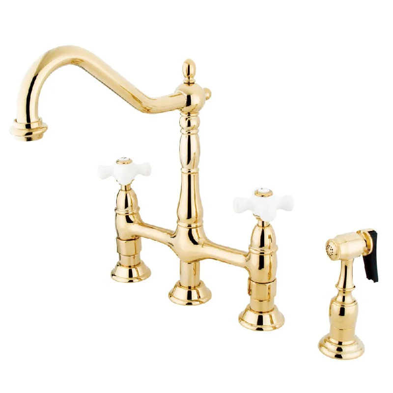 Kingston Polished Brass 8" Centerset Kitchen Faucet With Side Sprayer KS1272PXBS