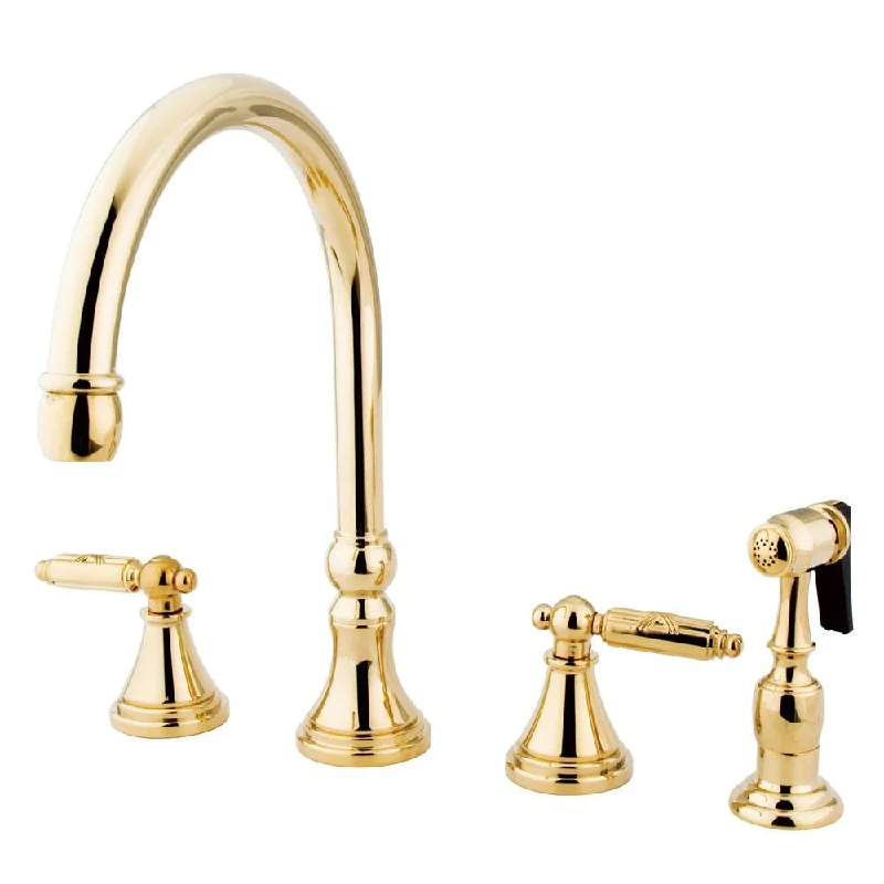 Kingston Polished Brass 8" Deck Mount Kitchen Faucet w Brass Sprayer KS2792GLBS