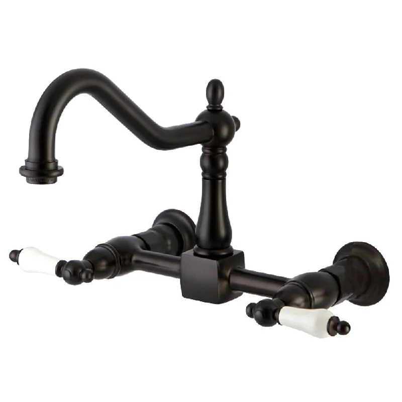 Kingston Porcelain Lever Oil Rubbed Bronze Wall Mount Kitchen Faucet KS1245PL