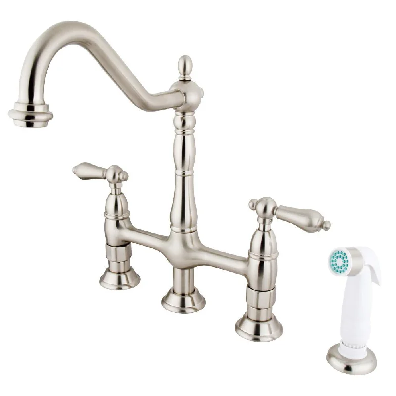 Kingston Satin Nickel 8" Centerset Kitchen Faucet With Side Sprayer KS1278AL