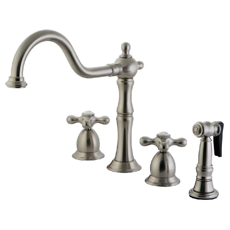 Kingston Satin Nickel Double Handle Kitchen Faucet with Side Sprayer KS1758AXBS