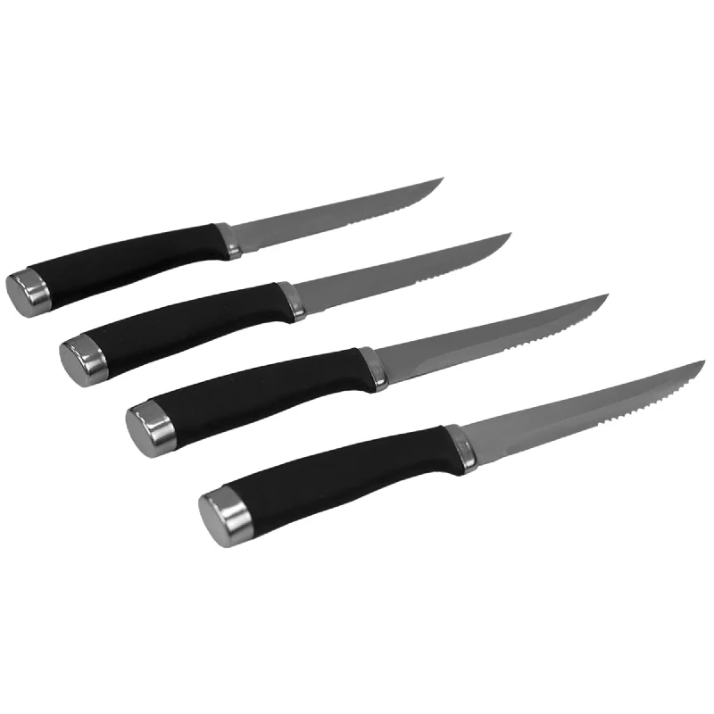 Stainless Steel Steak Knives with Non-Slip Handles, (Set of 4),  Black