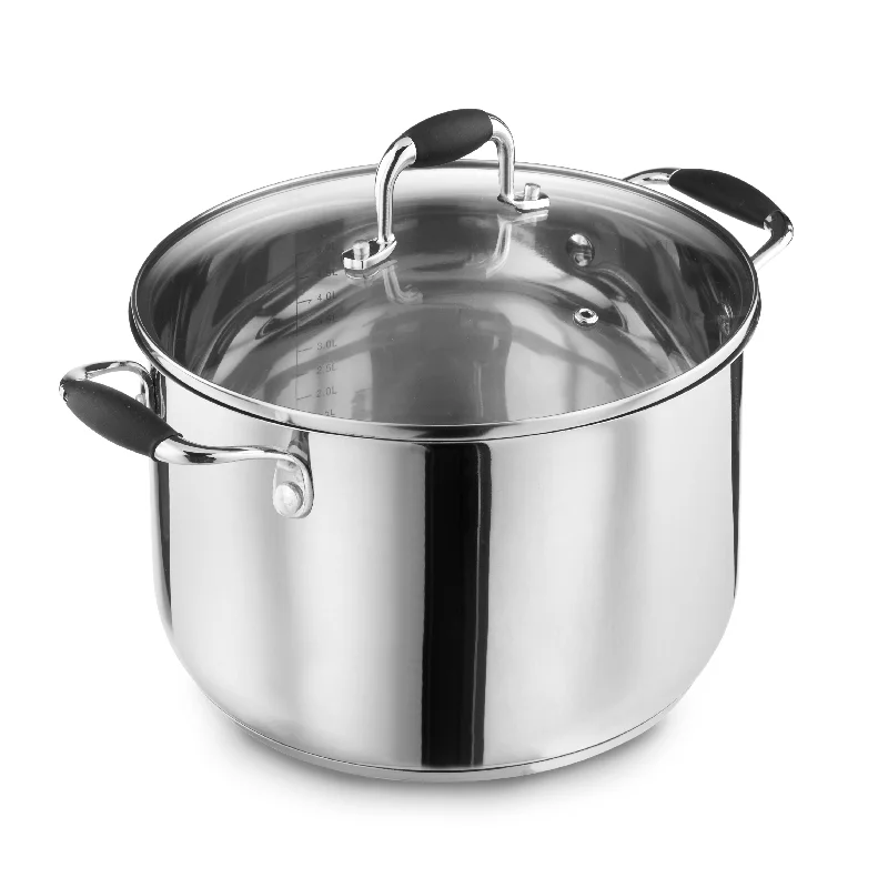 Stainless Steel Stockpot 24cm with Glass Lid - Silver