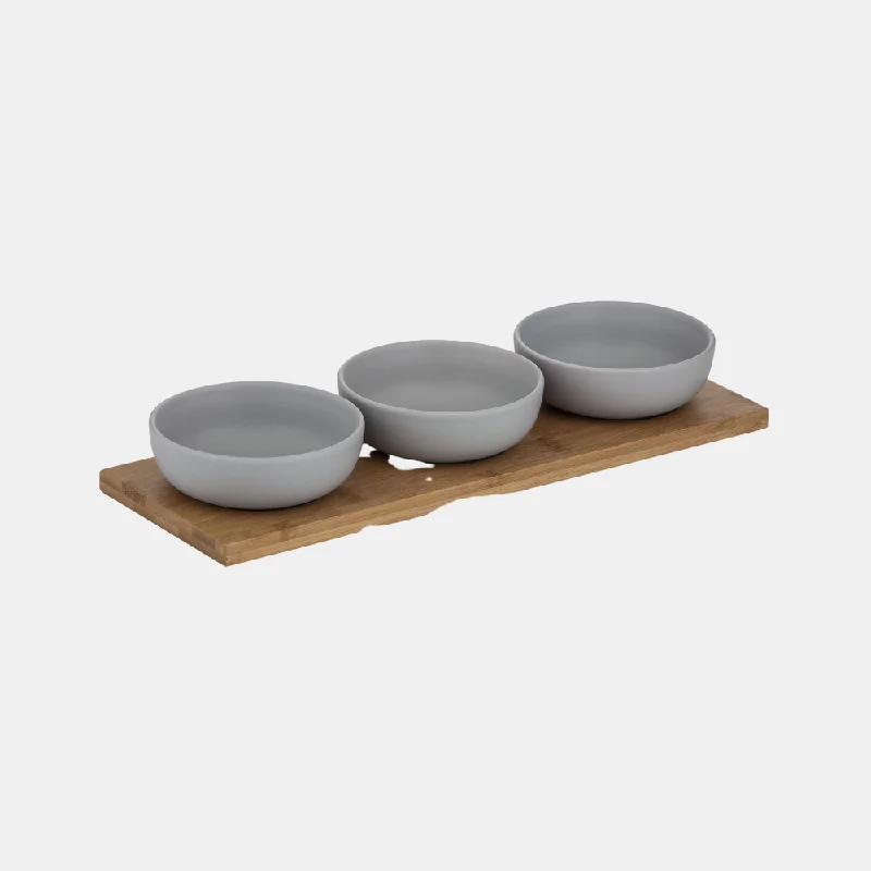 Lindrum Round Bowls on Wooden Tray - Set of 3