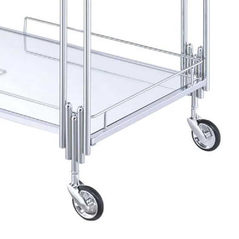 Metal and Mirror Rectangular Serving Cart with Open Shelf, Silver