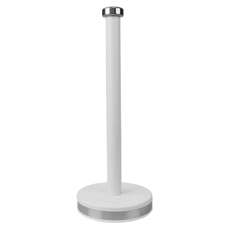 Michael Graves Design Soho Freestanding Tin Paper Towel Holder with Easy Twist On Finial, White