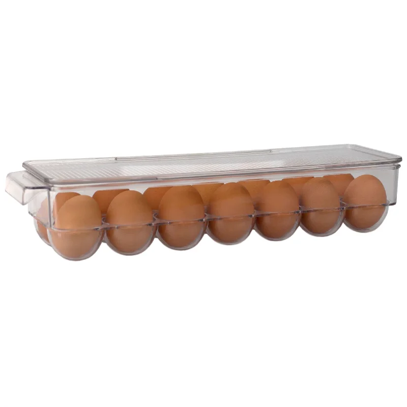 Michael Graves Design Stackable 14 Compartment Plastic Egg Container with Lid, Clear