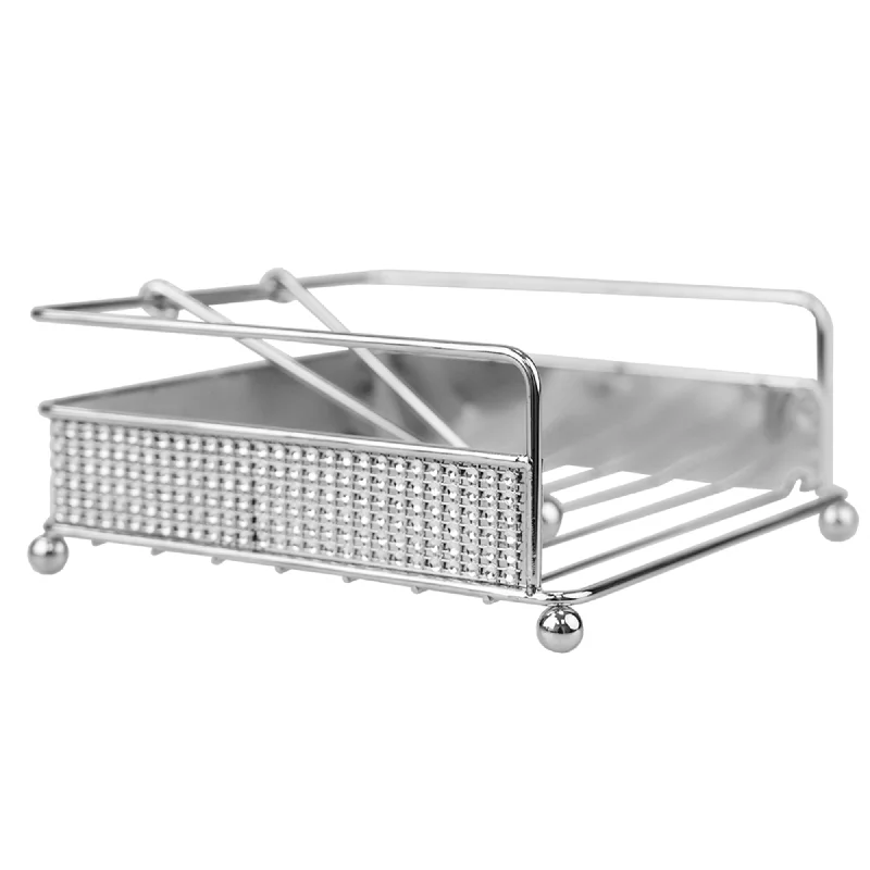 Pave Flat Steel Napkin Holder with Weighted Pivoting Arm, Chrome