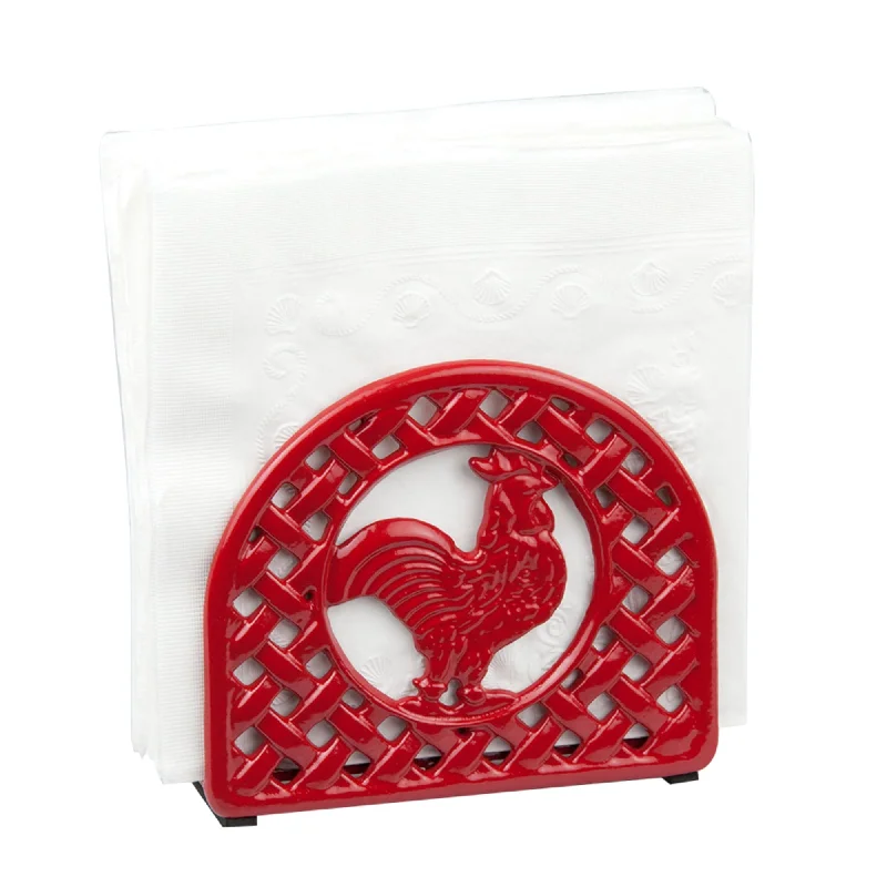 Cast Iron Rooster Napkin Holder, Red