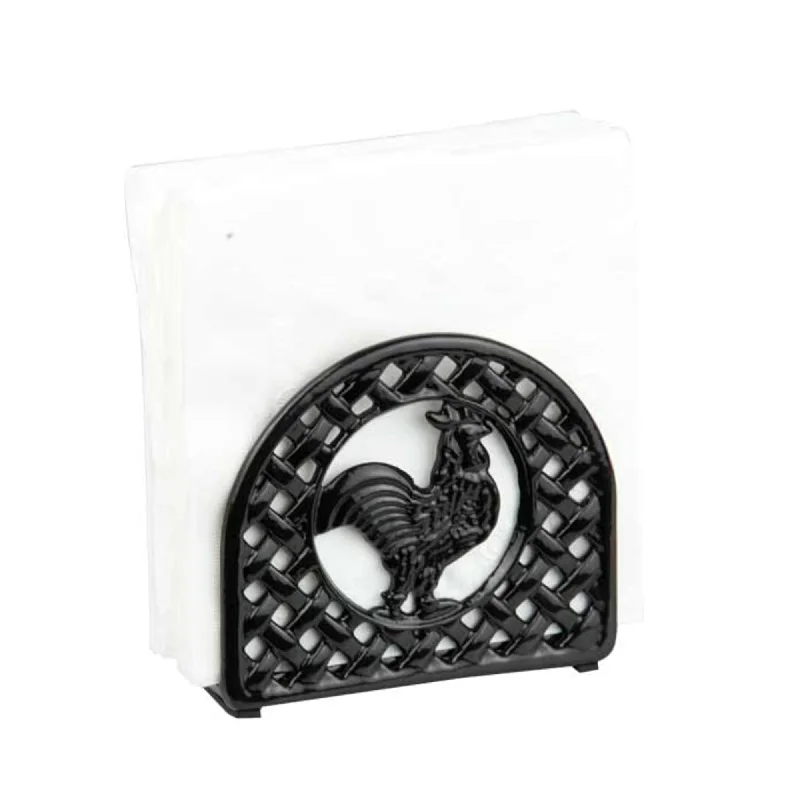 Cast Iron Rooster Napkin Holder, Black