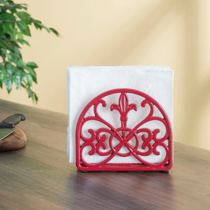 Cast Iron Fleur De Lis Napkin Holder, Red