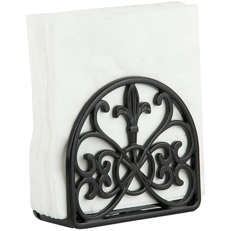 Cast Iron Fleur De Lis Napkin Holder, Black