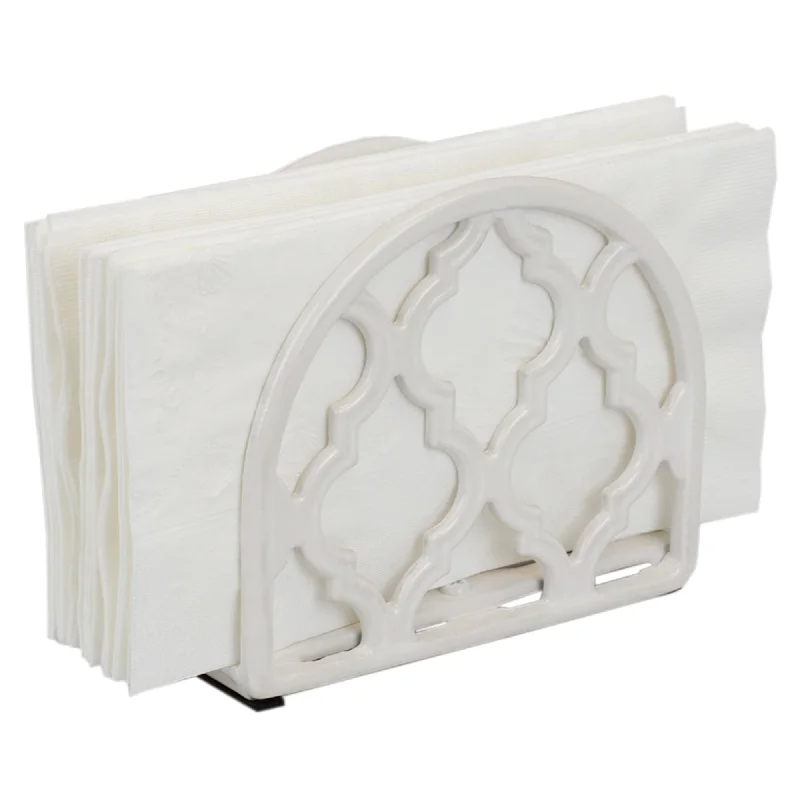 Lattice Collection Cast Iron Napkin Holder, White