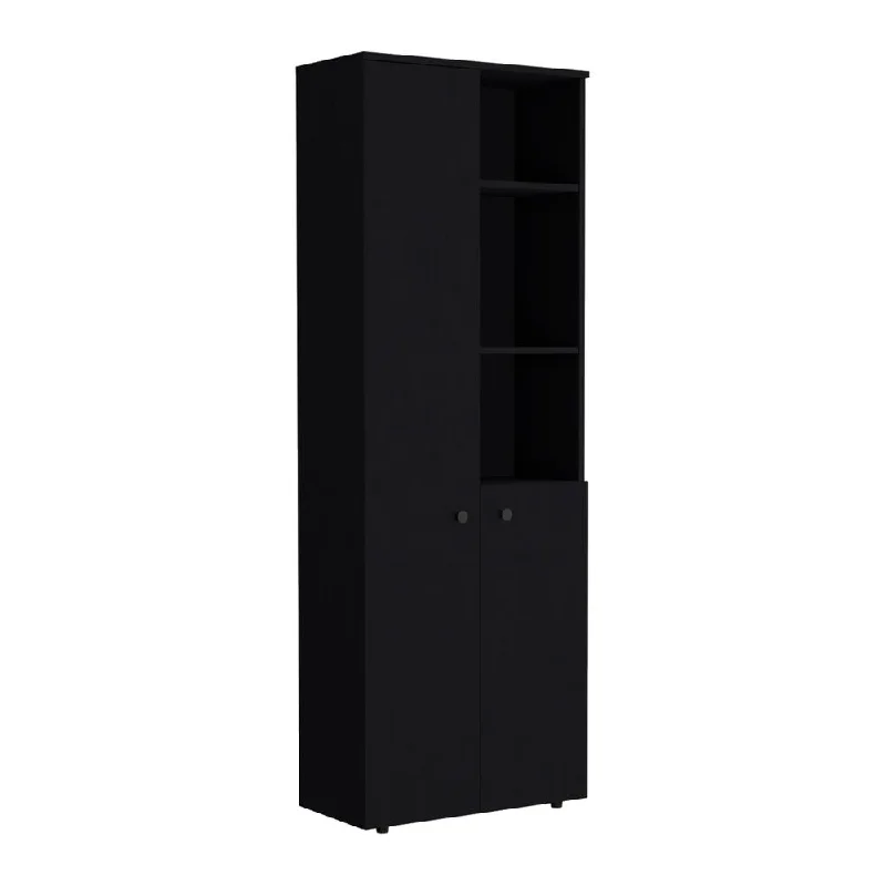 Riner 67" H Multistotage with 5-tier storage shelves and 2 doors, Black