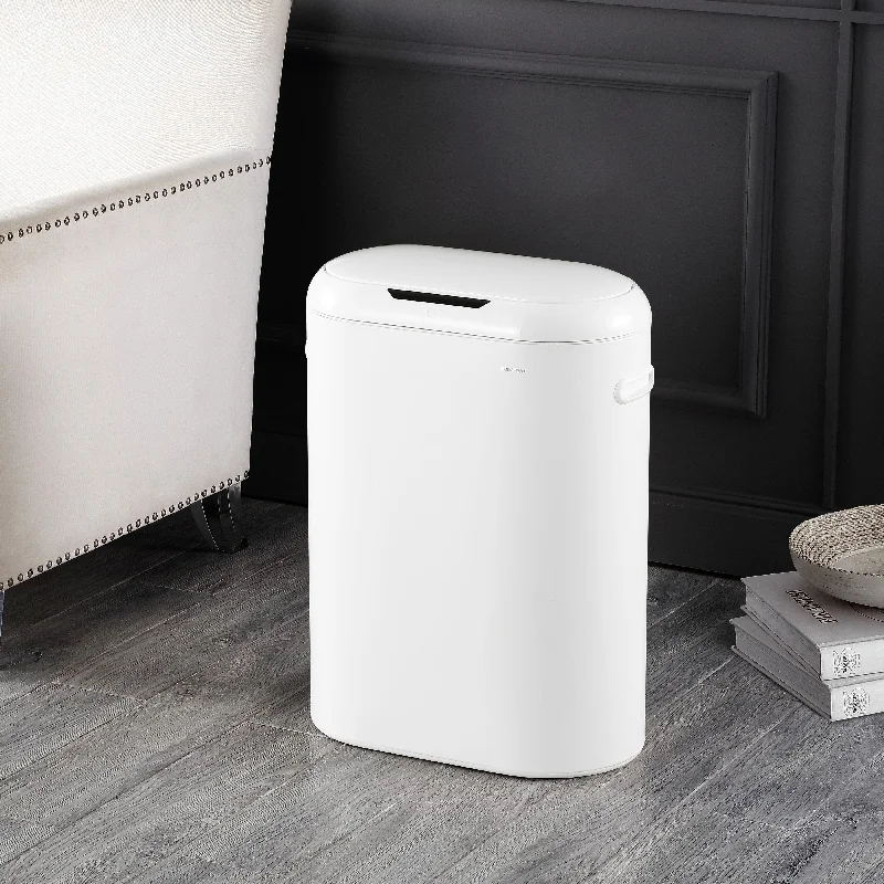 Robo Kitchen 13.2-Gallon Slim Oval Motion Sensor Touchless Trash Can with Touch Mode, Cotton White