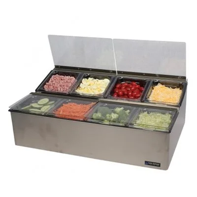 San Jamar EZ-Chill Condiment Bar with 8 Compartments, Stainless Steel, 25.3" x 16.5" x 8"