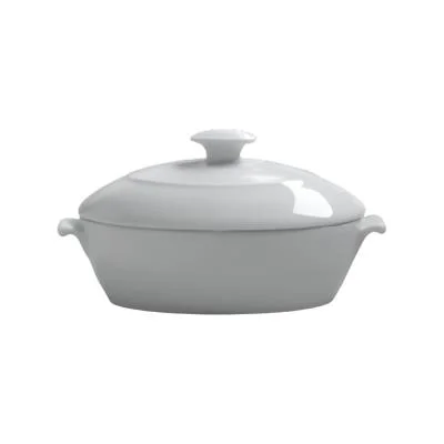 Steelite Aura 4.25 Oz Medium Oval Bowl with Lid, White 24 /Case