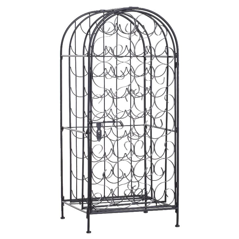 Streamdale 35 Bottle Wrought Iron Wine Rack Cabinet with Lock - Black