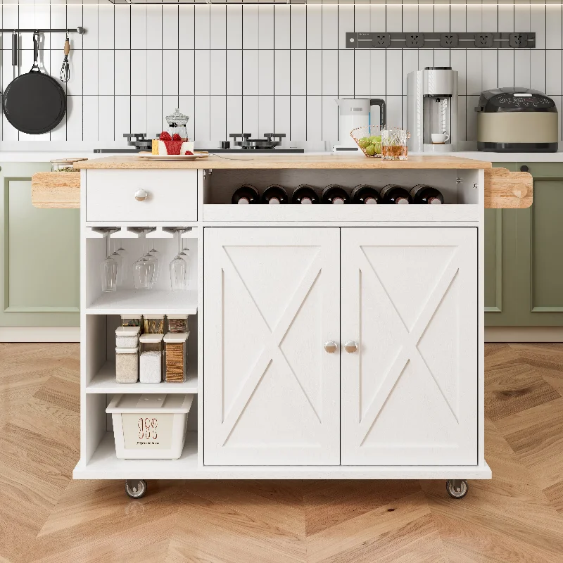 Streamdale 44 Inch Kitchen Island Cart with Solid Wood Top