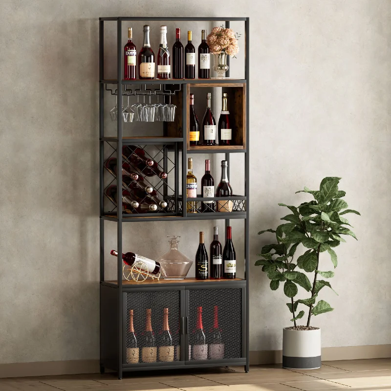 Streamdale 82.7” Industrial Black Bar Cabinet with Wine Rack