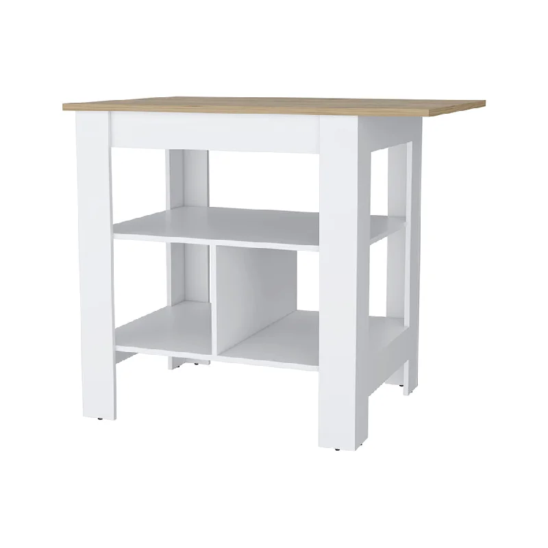 Streamdale Adeline 3-Shelf Kitchen Island White And Macadamia