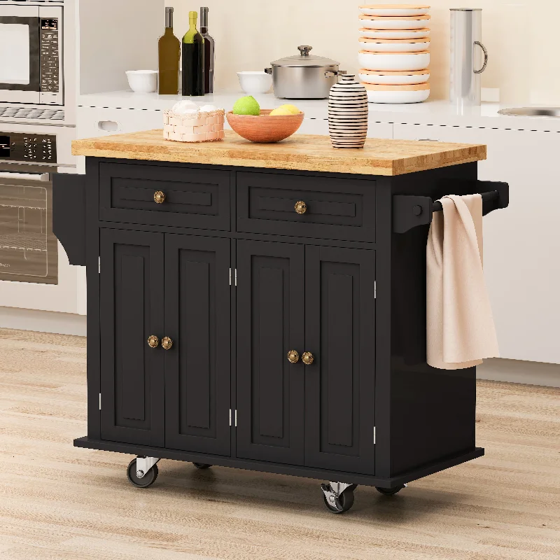 Streamdale Black Kitchen Island Cart with Storage and Wheels