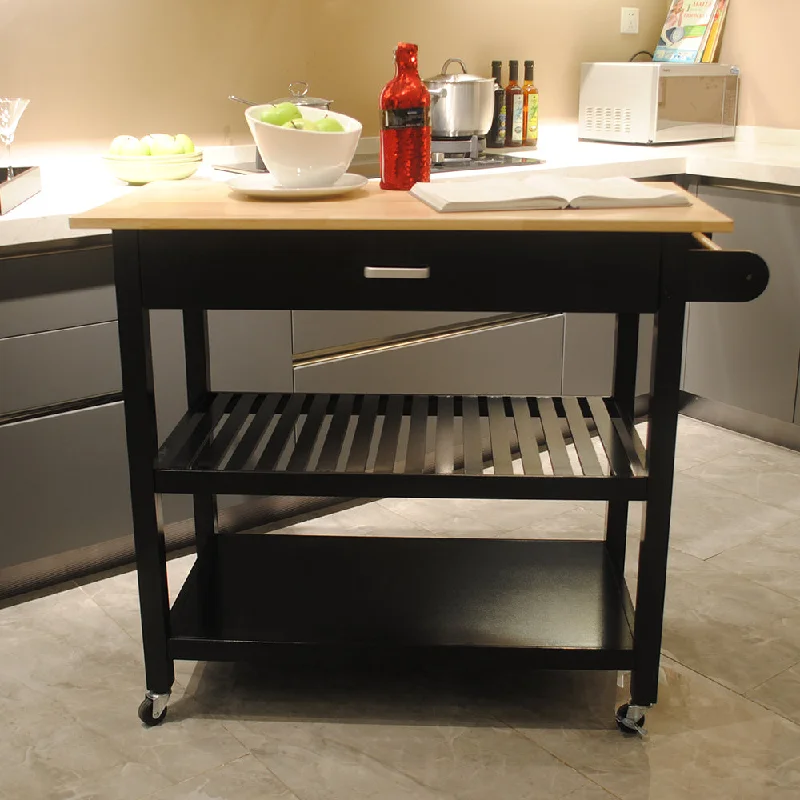 Streamdale Black Mobile Kitchen Island & Cart With Lockable Wheels