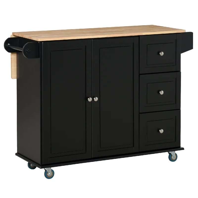 Streamdale Black Mobile Kitchen Island with Drop Leaf and Storage