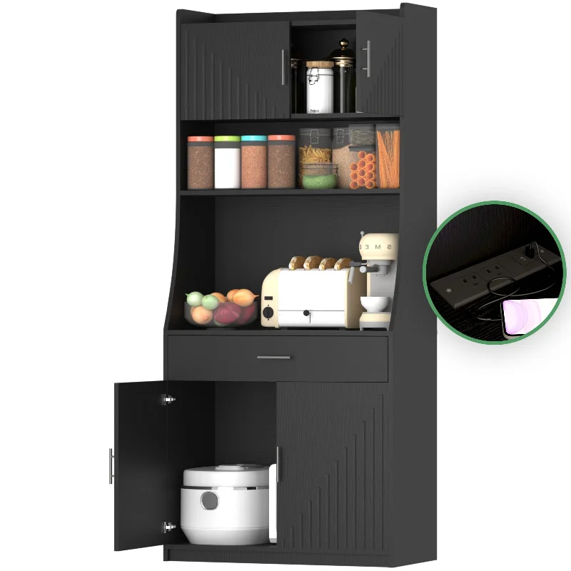 Streamdale Chic Kitchen Pantry Cabinet with Outlets